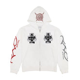 Xman Men's Rhinestone Zip Hoodie White