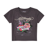 Rose Heart Baby Tee - Charcoal