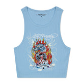 Rhinestone Fire Tiger Rib Knit Tank