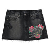 Panther Roses Denim Skirt